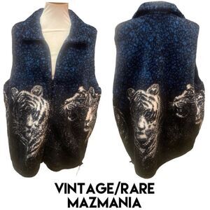 Mazmania Fleece Super RARE Vintage 90’s Blue Eyed Tiger Vest w/ Pockets Size X-L